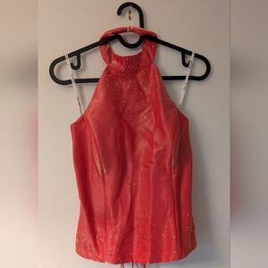 Vintage Blondie Nites By Jasleen Shimmery Corset Coral Halter Top